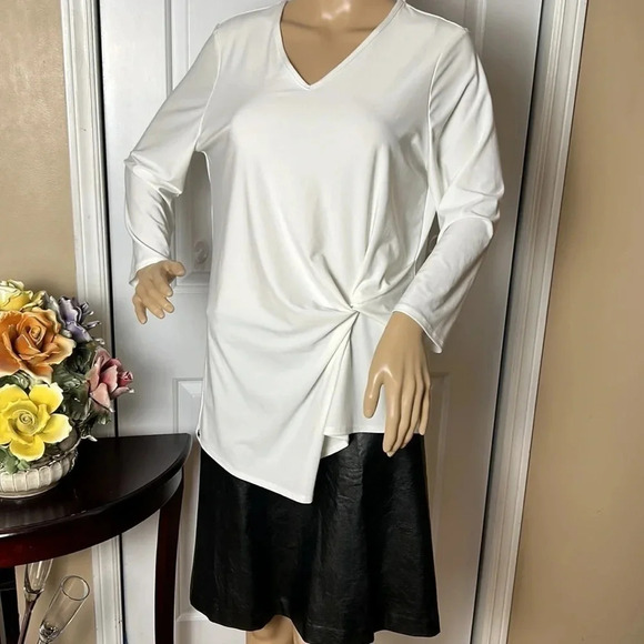 LISETTE Blouse,women M.twist side knot,V-neck,asymmetrical hem,classic,career EC - Picture 10 of 14